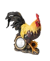 Glitzhome Resin Solar Powered Vibrant Rooster Garden Statue