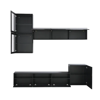 Simplie Fun High Gloss Tv Stand with Wall Mounted Cabinets