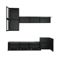 Simplie Fun High Gloss Tv Stand with Wall Mounted Cabinets