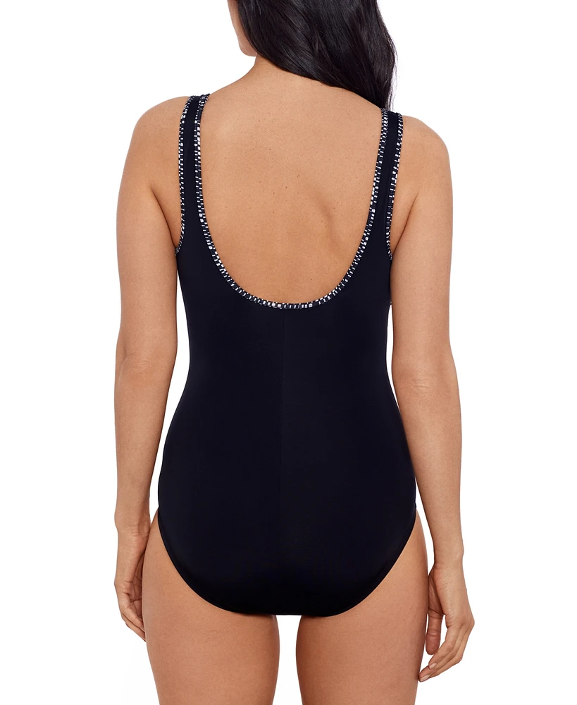 Swim Solutions Women's Shirred Zip-Front One-Piece Swimsuit