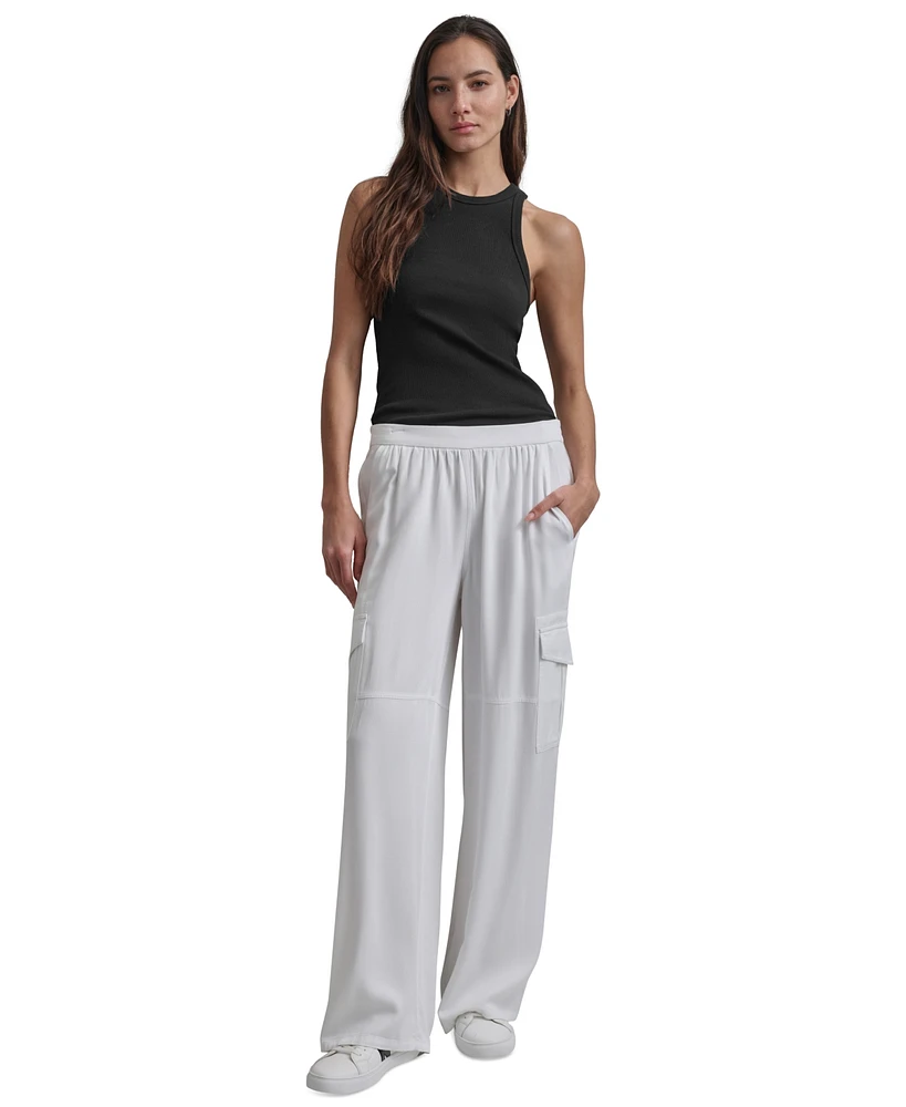 Dkny Women's Pull-On Twill Wide-Leg Cargo Pants