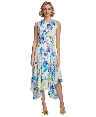 Calvin Klein Women's Sleeveless Floral Handkerchief Hem Dress
