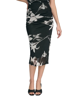 Calvin Klein Women's Printed Ruched Pull-On Skirt