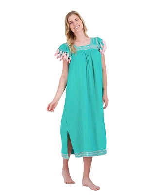 Mer St. Barth Women's Maxi Sandrine Dress Ocean Embroidery