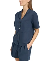 Andrew Marc Sport Women's Short-Sleeve Washed Button-Front Camp Shirt