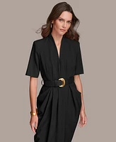 Donna Karan Women's V-Neck Belted Short-Sleeve Dress