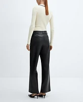 Mango Women's Leather Effect High Waist Pants