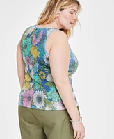 On 34th Trendy Plus Size Sequined Floral-Print Tank Top, Created for Macy's