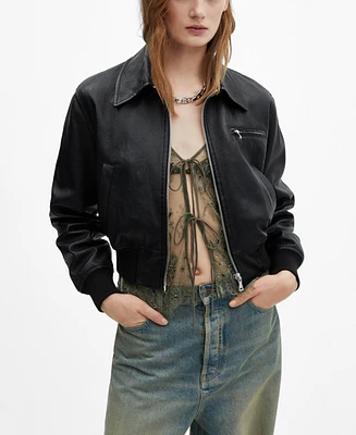 Mango Women's Vintage Leather-Effect Jacket