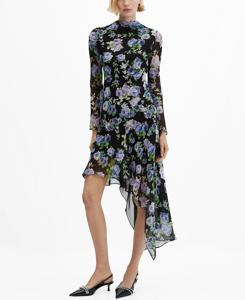 Mango Women's Asymmetric Flower Dress