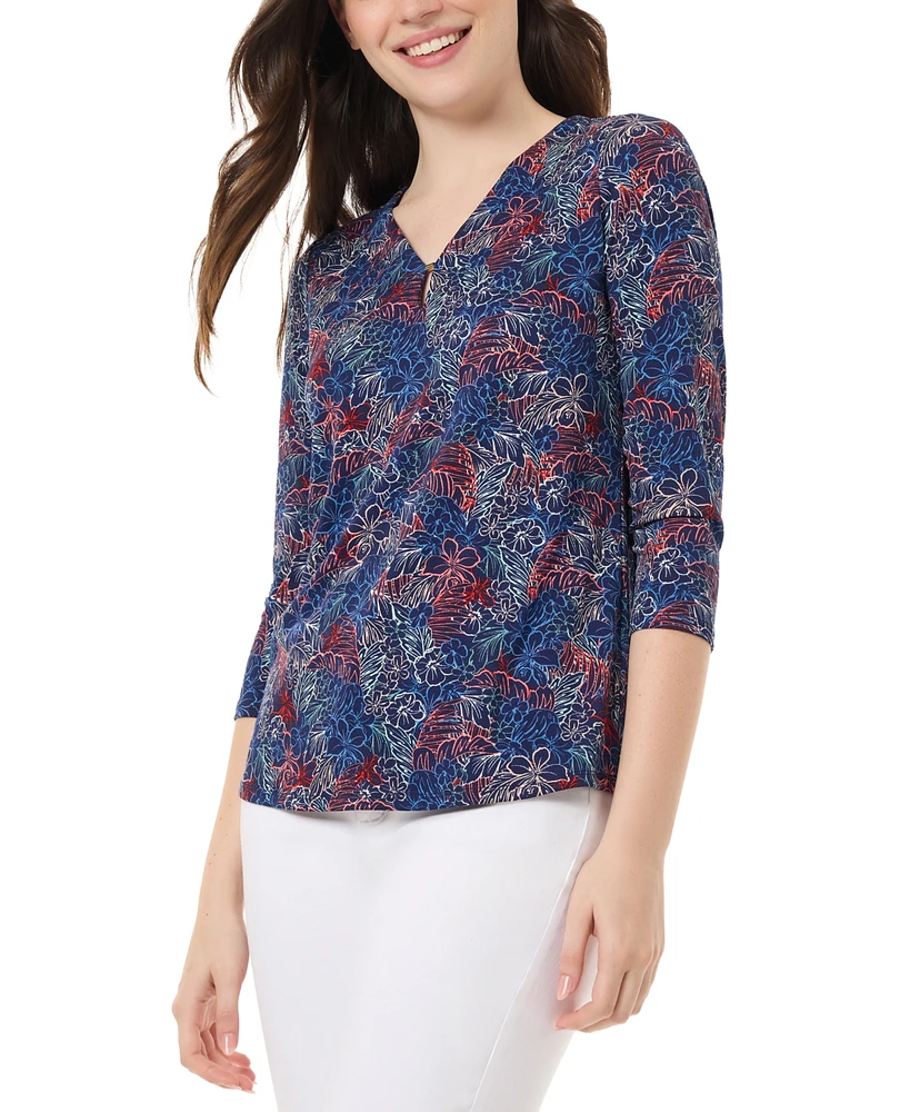 Jones New York Women's Printed Moss Crepe V-Neck Top