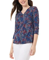 Jones New York Women's Printed Moss Crepe V-Neck Top