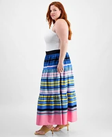 On 34th Trendy Plus Striped Tiered Maxi Skirt, Created for Macy's