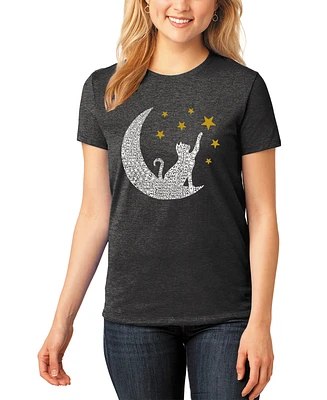 La Pop Art Women's Premium Blend Word Cat Moon T-Shirt