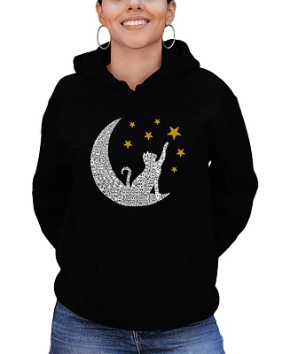 La Pop Art Women's Word Cat Moon Hooded Sweatshirt