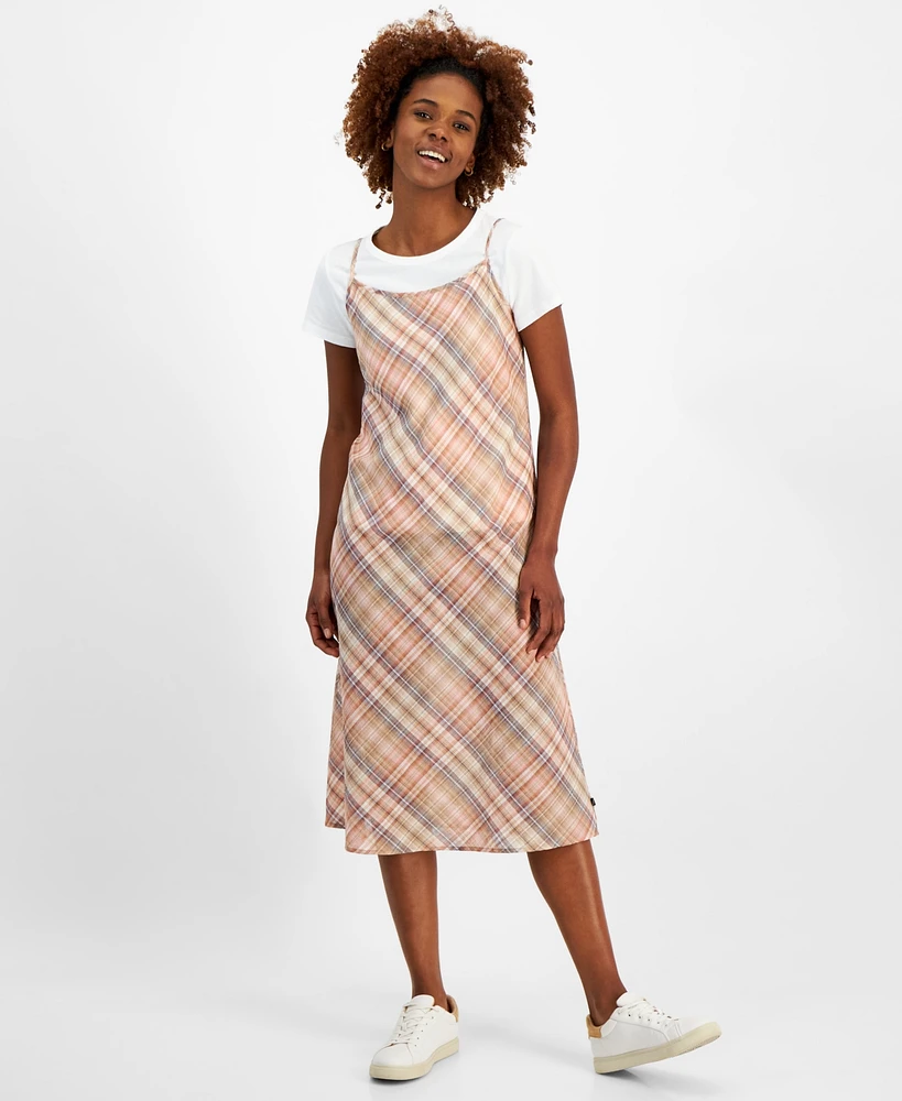 Nautica Jeans Women's Plaid Layered-Look Midi Dress