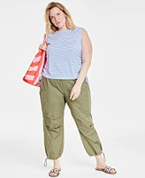 On 34th Trendy Plus Striped Cinched Muscle Tee, Created for Macy's