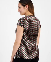 Ak Anne Klein Petite Printed Twist-Front Cap Sleeve Top