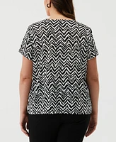 Ella Rafaella Plus Size Chevron Print Lace-Up Short Sleeve Tee Shirt