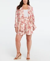 Ella Rafaella Plus Size Linen Blend High Rise Belted Short