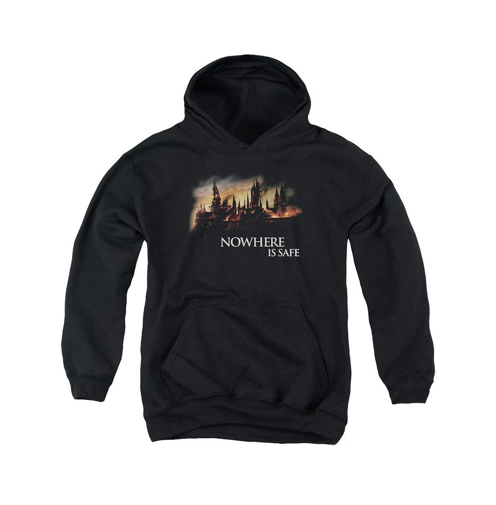 Harry Potter Boys Youth Burning Hogwarts Pull Over Hoodie / Hooded Sweatshirt