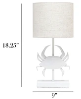 Simple Designs Shoreside 18.25" Tall Coastal White and Polyresin Pinching Crab Shaped Bedside Table Desk Lamp