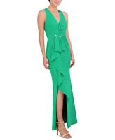 Eliza J Women's V-Neck Cascading-Ruffle Side-Slit Gown