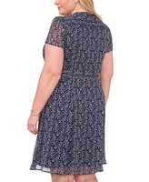 Msk Plus Printed Pintucked Dress