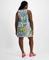 On 34th Plus Size Floral Shift Dress Flatform Sandals Rattan Hoop Earrings Created For Macys