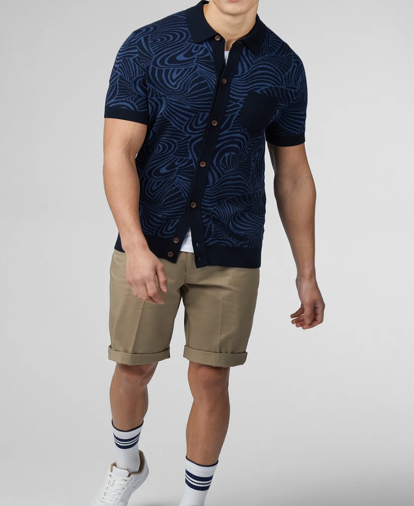 Ben Sherman Men's Swirl Jacquard Button Through Polo Shirt
