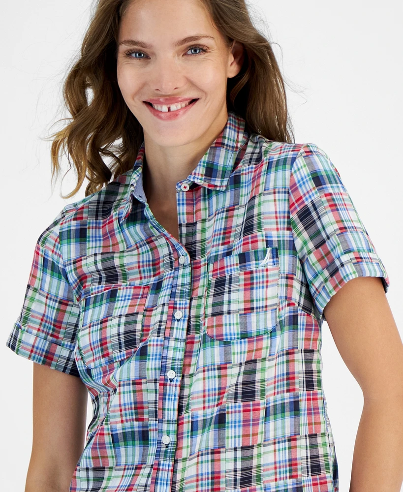 Nautica Jeans Women's Patchwork Plaid Cotton Shirt