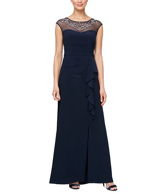 Alex Evenings Women's Embellished Illusion-Yoke Ruffled Gown