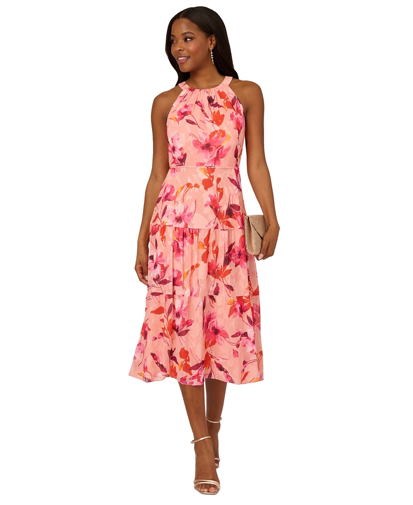 Adrianna Papell Women's Floral Print Tiered Sleeveless Midi Dress