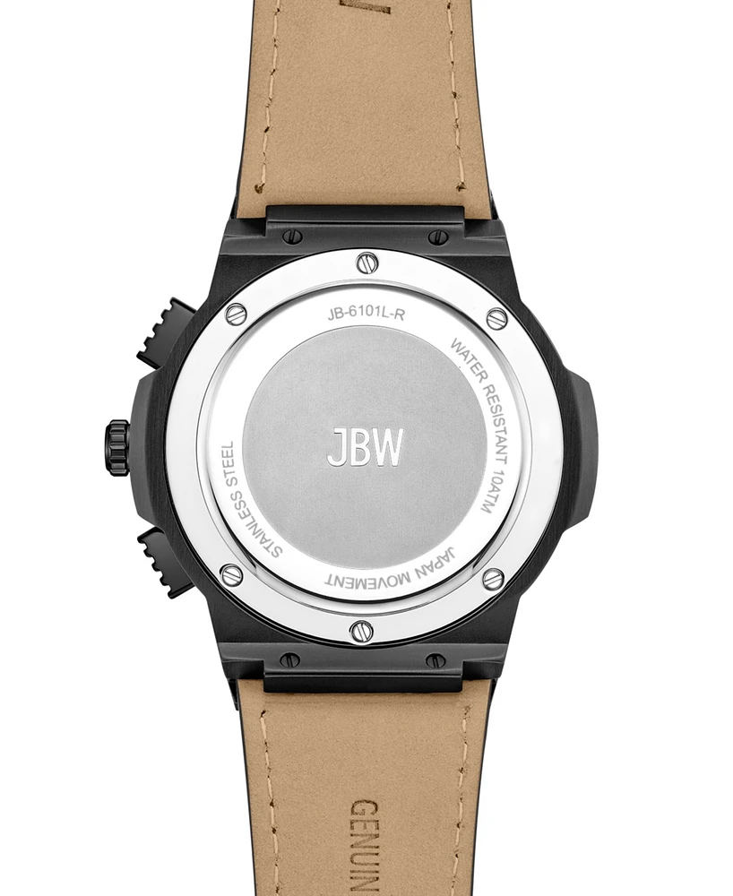 Jbw Men's Saxon Multifunction Black Embossed Crocodile Leather Watch, 48mm
