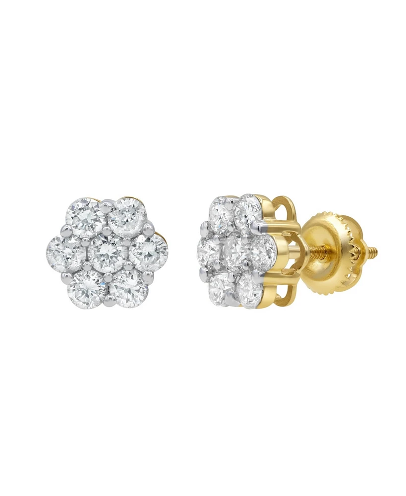 LuvMyJewelry Round Cut Natural Certified Diamond (1.25 cttw) 14k Yellow Gold Earrings Fashionable Cluster