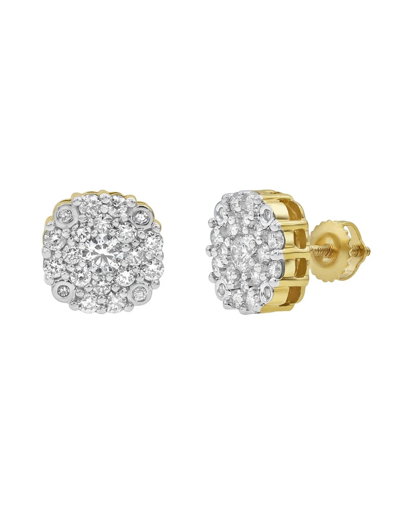 LuvMyJewelry Round Cut Natural Certified Diamond (0.98 cttw) 14k Yellow Gold Earrings Majestic Flower Design