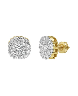 LuvMyJewelry Round Cut Natural Certified Diamond (0.98 cttw) 14k Yellow Gold Earrings Majestic Flower Design