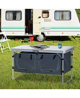 Outsunny 47'' Outdoor Aluminum Camping Portable Folding Picnic Table w/ Cupboard