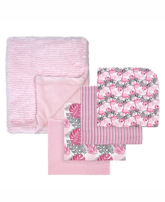 Tendertyme Baby Girls Tropical Islands Baby Blankets, 5 Piece Gift Set