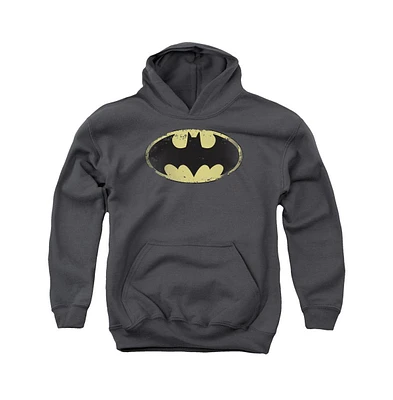 Batman Boys Youth Distressed Shield Pull Over Hoodie / Hooded Sweatshirt