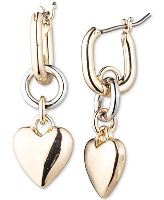 Karl Lagerfeld Paris Two-Tone Heart Charm Huggie Hoop Earrings