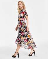 Karl Lagerfeld Paris Women's Printed High-Low Flutter-Sleeve Dress