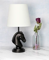 Simple Designs 17.25" Tall Polyresin Decorative Chess Horse Shaped Bedside Table Desk Lamp with White Tapered Fabric Shade
