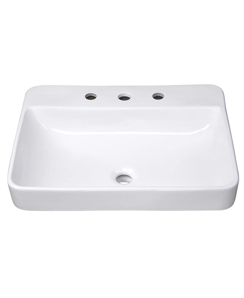 Yescom Aquaterior 23" Bathroom Drop in Vessel Sink Ceramic Semi Recessed Basin w/ Drain