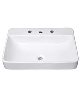 Yescom Aquaterior 23" Bathroom Drop in Vessel Sink Ceramic Semi Recessed Basin w/ Drain