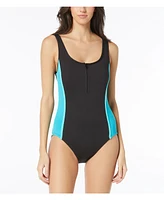 Gabar Women's Missy Solid Zip front One Piece Swimsuit