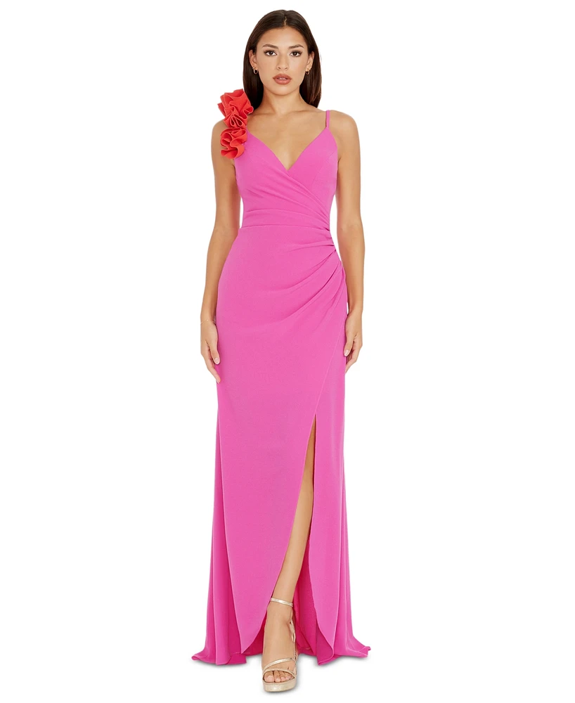 Dress the Population Women's Camelia Ruffled A-Line Maxi - Bright Fuchshia