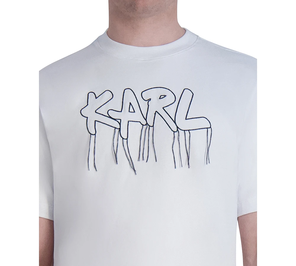 Karl Lagerfeld Paris Men's Slim-Fit Fringe-Trimmed Logo Graphic T-Shirt