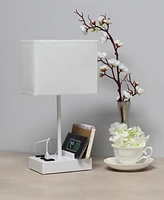 Simple Designs 15.3" Tall Modern Rectangular Multi-Use 1 Light Bedside Table Desk Lamp with 2 Usb Ports and Charging Outlet