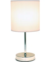 Creekwood Home Nauru 11.81" Traditional Petite Metal Stick Bedside Table Desk Lamp Chrome with Fabric Drum Shade